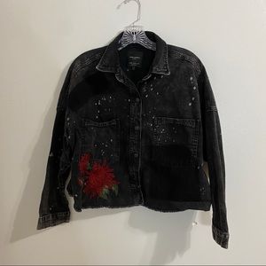 zara cropped denim jacket black